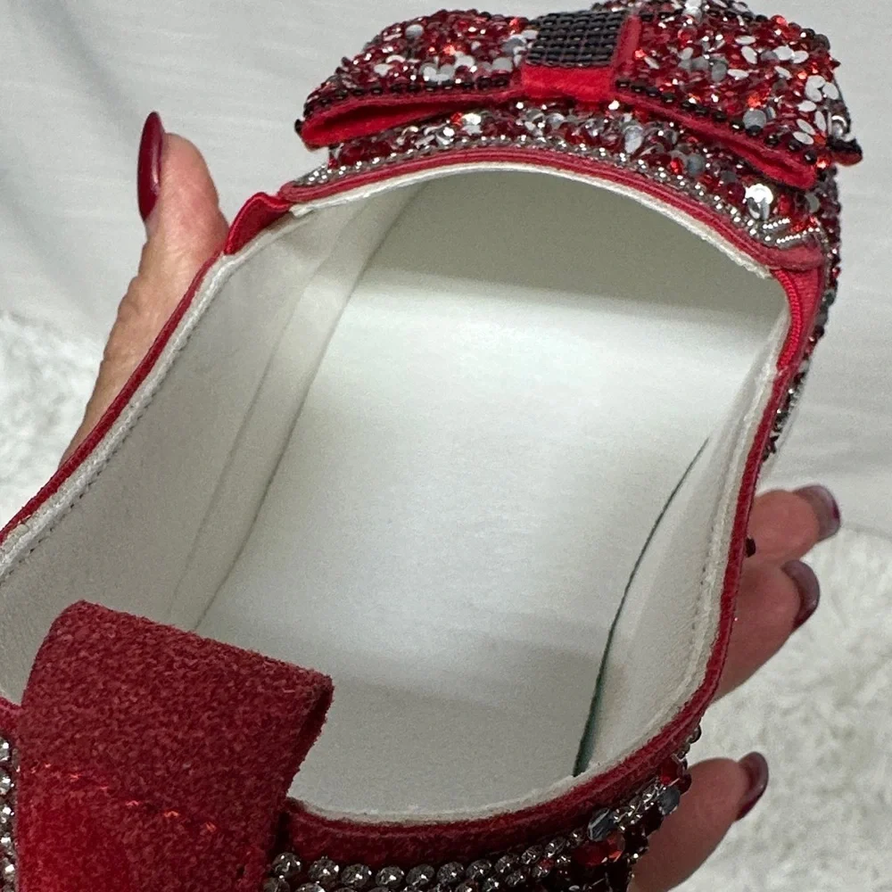 Glittering Red Women's Loafers with Bow - Picture 9 of 12